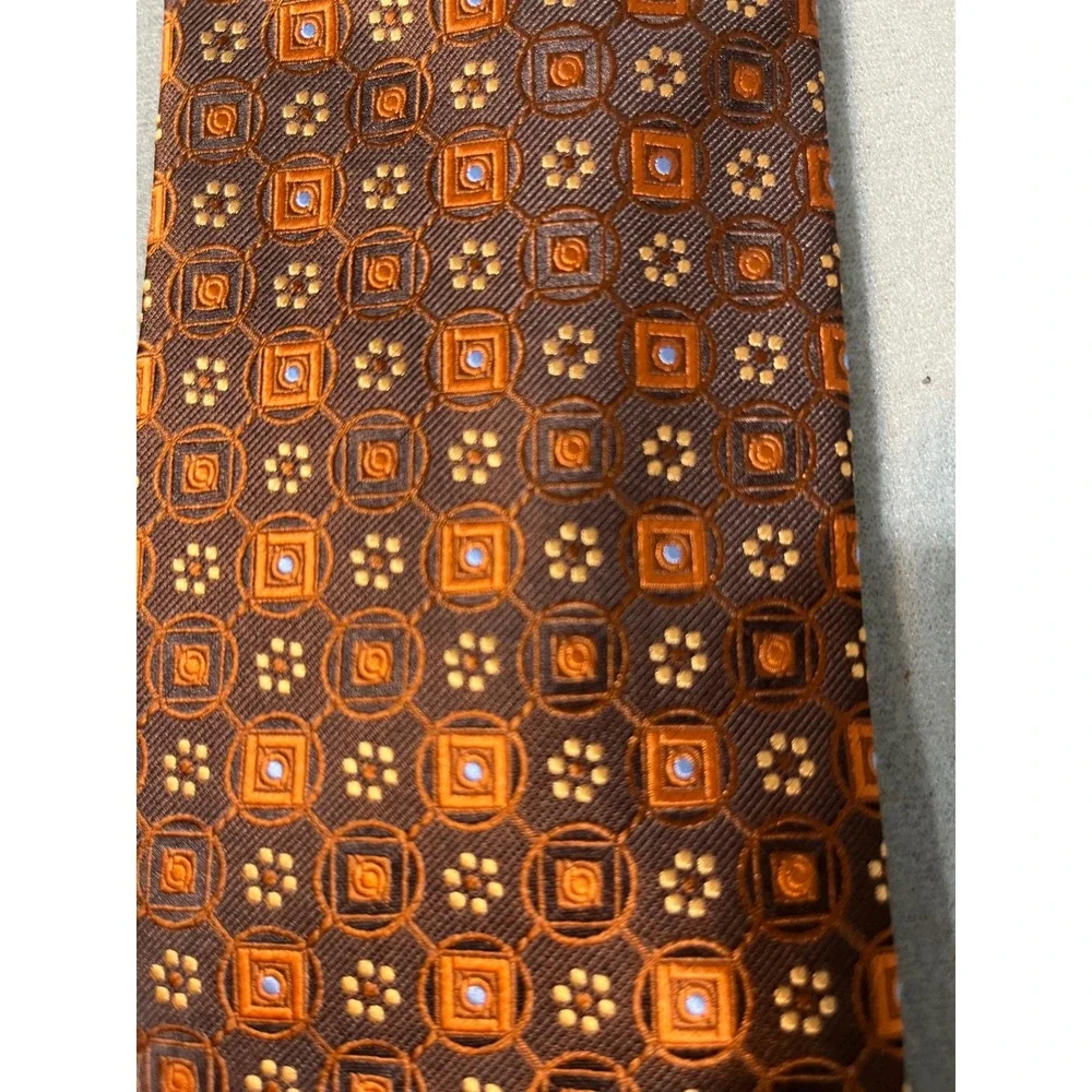 Luciano Gatti Elite Mens Brown Orange Geometric Silk Necktie‎ Italy NWT
